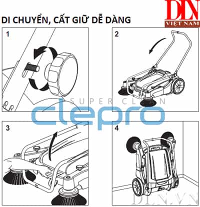 Cấu tạo xe gọn nhẹ dễ cất giữ của xe quét rác ClePro CW103/2