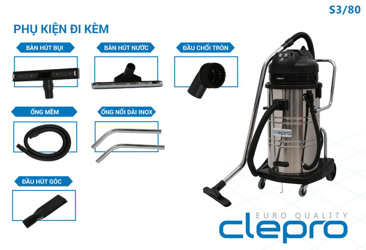 Phụ kiện chuẩn của máy hút bụi khô ướt Clepro S3/80 chính hãng